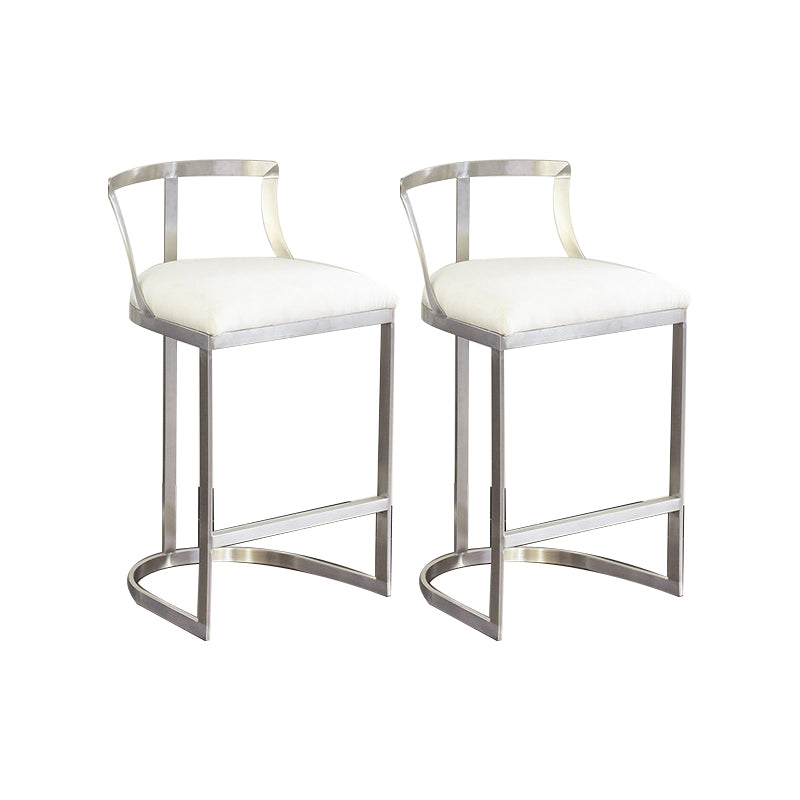 White Upholstered Bar Stools Backrest Counter Stool with Metal Base