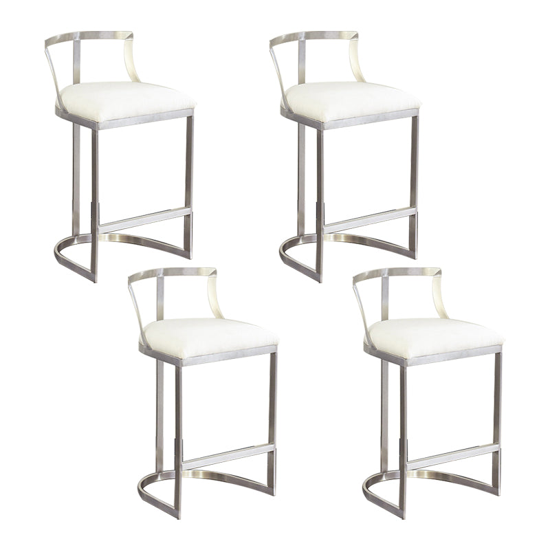 White Upholstered Bar Stools Backrest Counter Stool with Metal Base