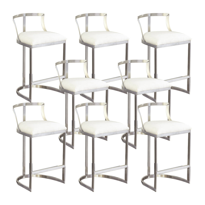 White Upholstered Bar Stools Backrest Counter Stool with Metal Base
