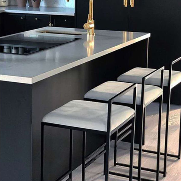 Industrial Low Back Stool Rectangle Upholstered Bar Stools for Living Room