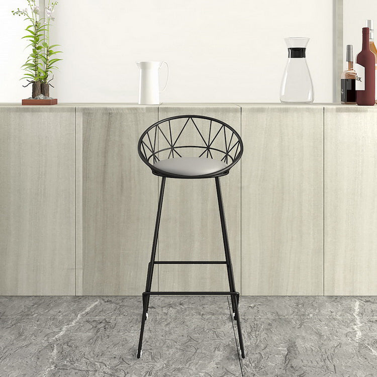 Nordic Backrest Armless Counter Stool Iron Cafe Bar Stool with Leather Cushion