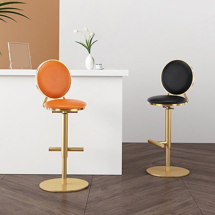 Nordic Adjustable Armless Counter Stool Iron Base Bar Stool with Leather Cushion