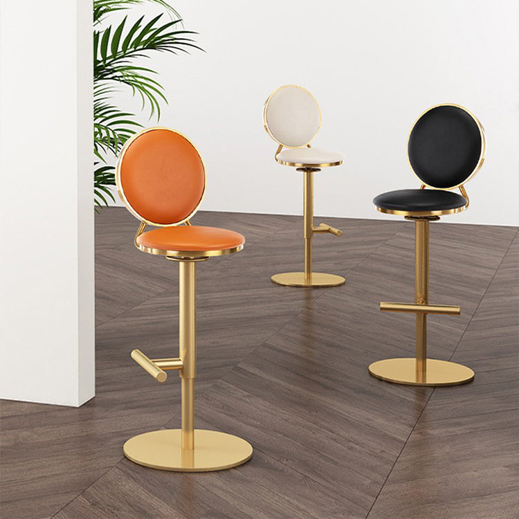 Nordic Adjustable Armless Counter Stool Iron Base Bar Stool with Leather Cushion