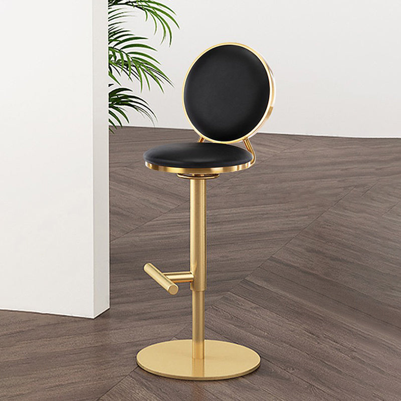 Nordic Adjustable Armless Counter Stool Iron Base Bar Stool with Leather Cushion