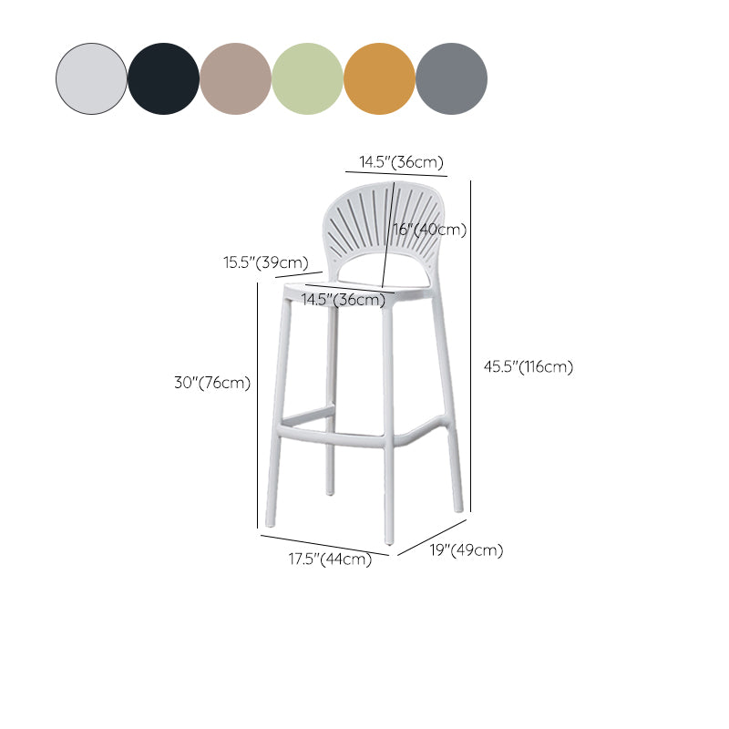 Backrest Armless Counter Stool Industrial Plastic Bar Stool with 4 Legs
