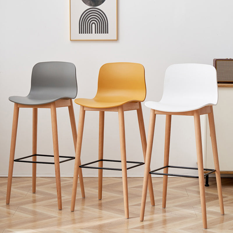 Nordic Backrest Armless Counter Stool Wooden Cafe Bar Stool with Plastic Cushion