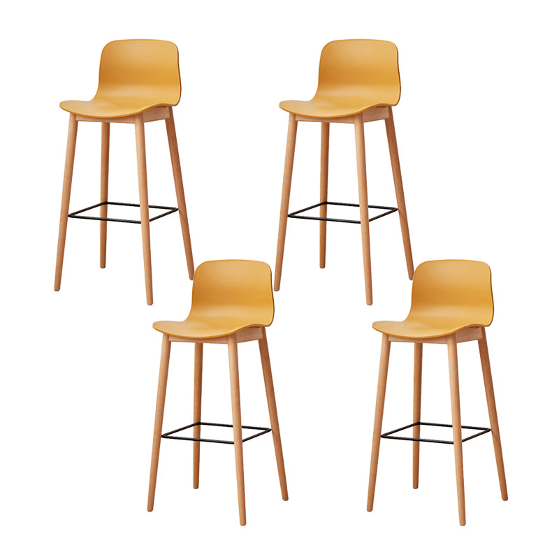 Nordic Backrest Armless Counter Stool Wooden Cafe Bar Stool with Plastic Cushion