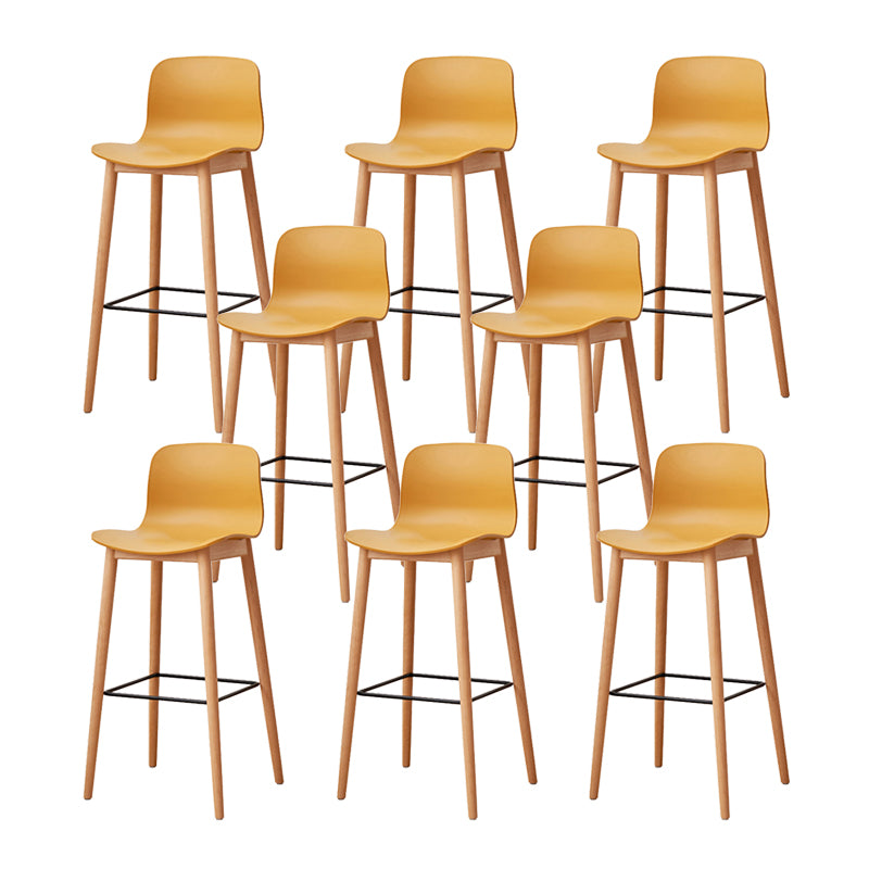 Nordic Backrest Armless Counter Stool Wooden Cafe Bar Stool with Plastic Cushion