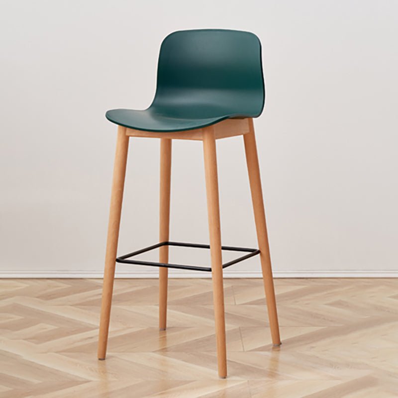 Nordic Backrest Armless Counter Stool Wooden Cafe Bar Stool with Plastic Cushion