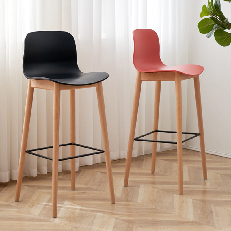 Nordic Backrest Armless Counter Stool Wooden Cafe Bar Stool with Plastic Cushion