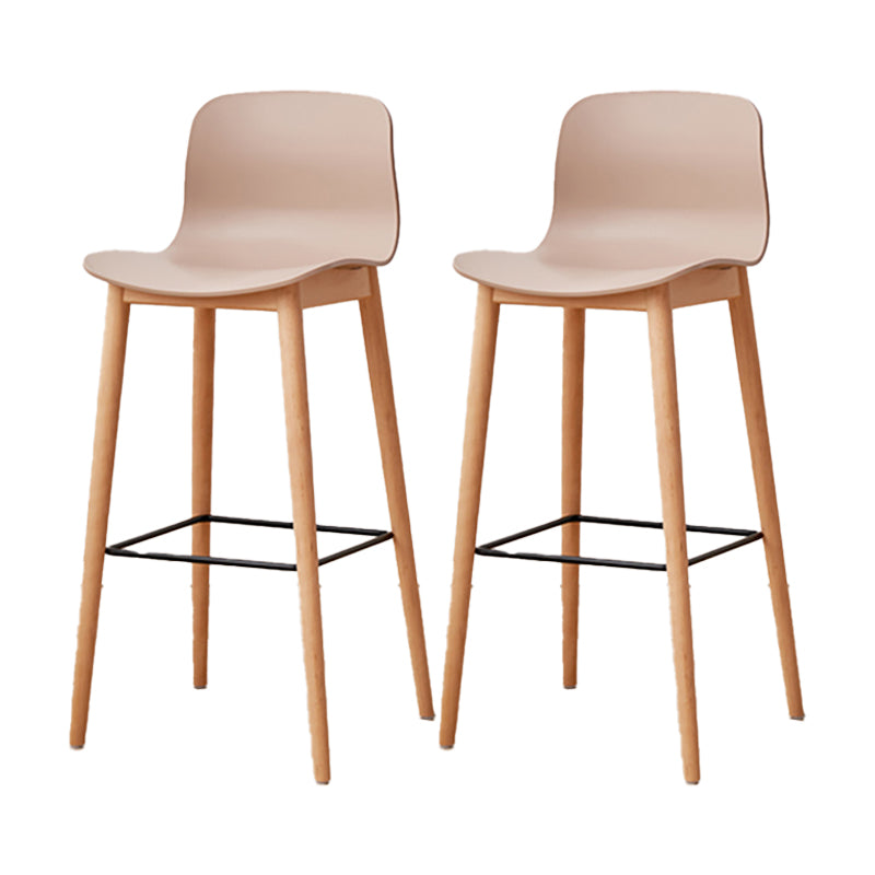 Nordic Backrest Armless Counter Stool Wooden Cafe Bar Stool with Plastic Cushion
