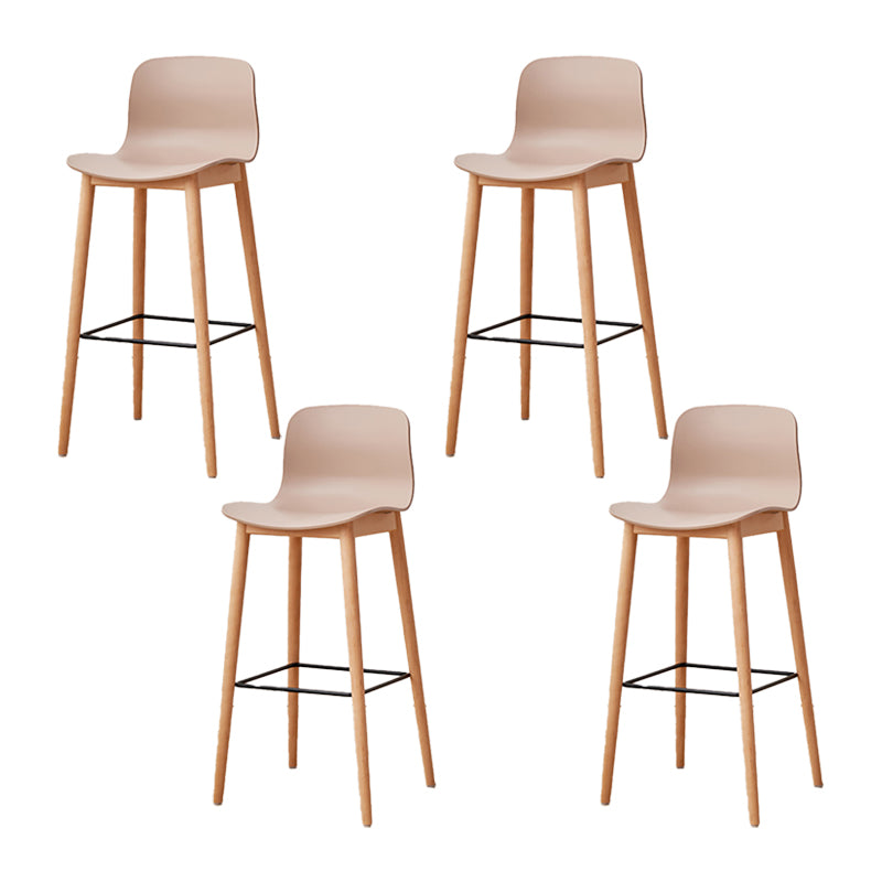 Nordic Backrest Armless Counter Stool Wooden Cafe Bar Stool with Plastic Cushion