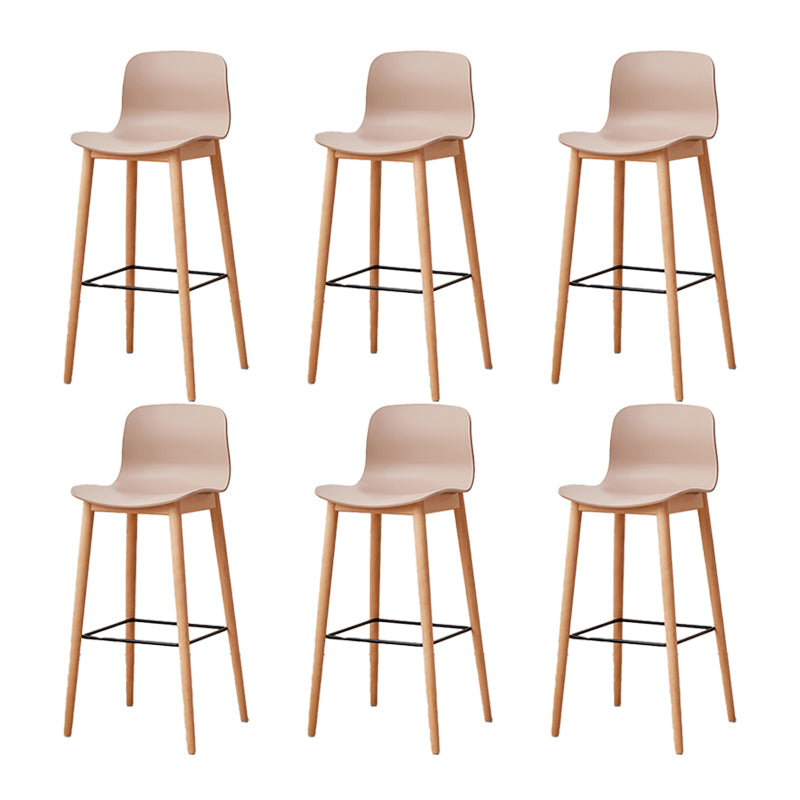 Nordic Backrest Armless Counter Stool Wooden Cafe Bar Stool with Plastic Cushion