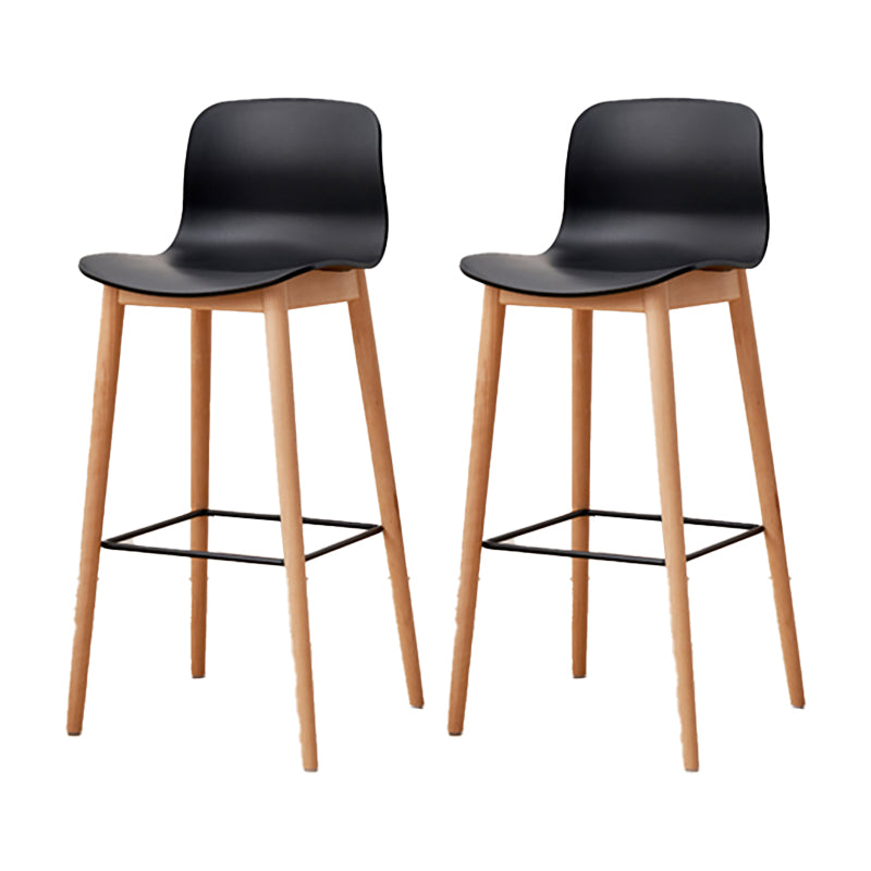 Nordic Backrest Armless Counter Stool Wooden Cafe Bar Stool with Plastic Cushion