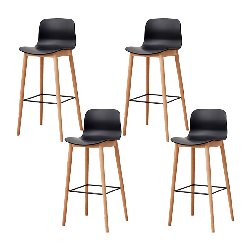 Nordic Backrest Armless Counter Stool Wooden Cafe Bar Stool with Plastic Cushion