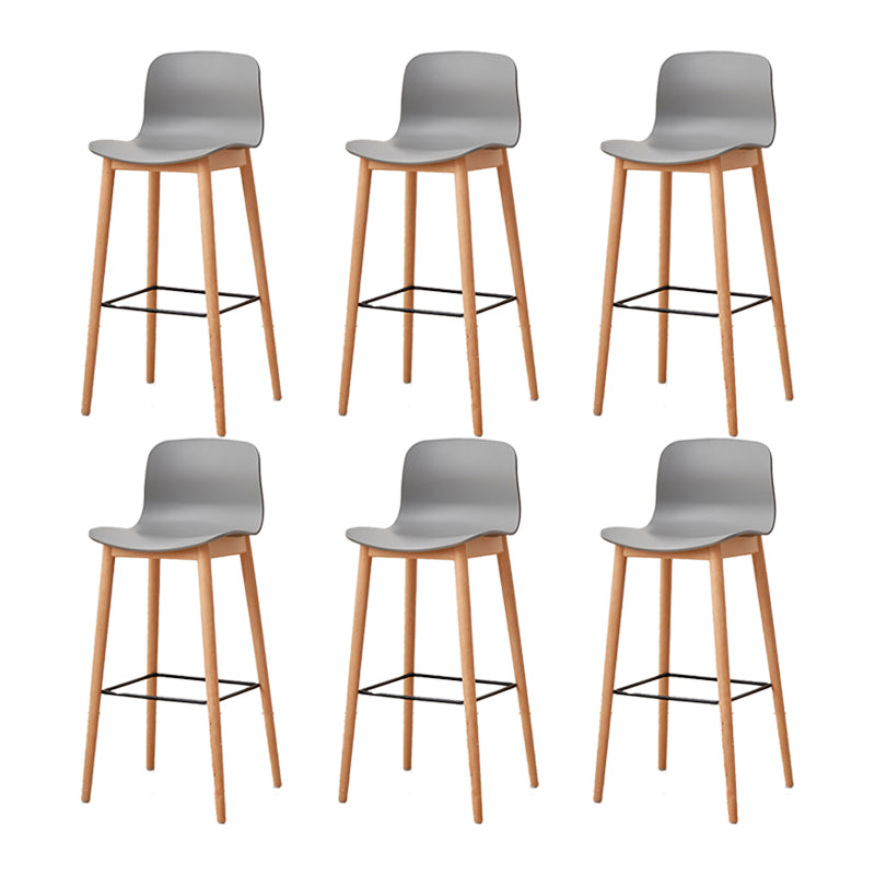 Nordic Backrest Armless Counter Stool Wooden Cafe Bar Stool with Plastic Cushion
