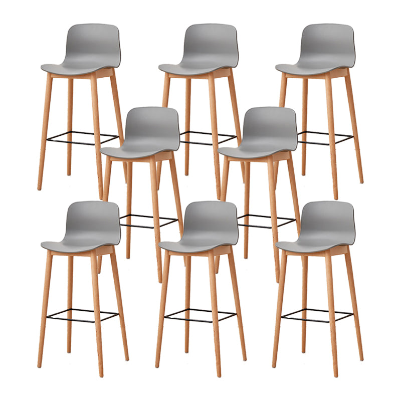 Nordic Backrest Armless Counter Stool Wooden Cafe Bar Stool with Plastic Cushion