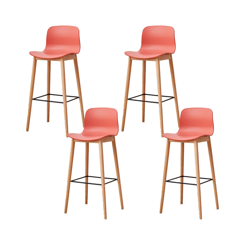 Nordic Backrest Armless Counter Stool Wooden Cafe Bar Stool with Plastic Cushion