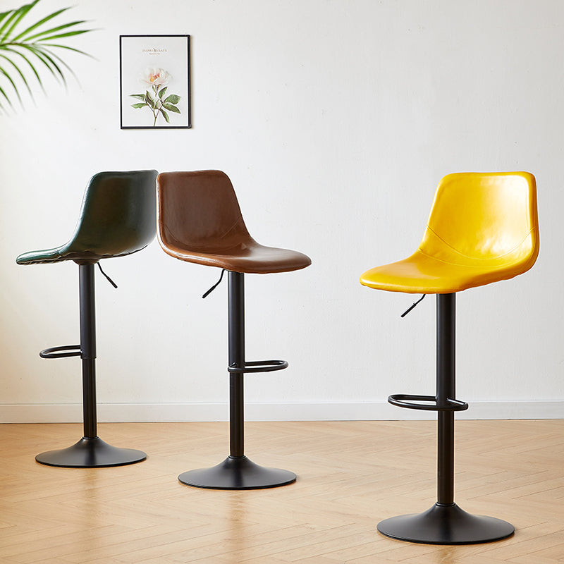 Industrial Backrest Armless Counter Stool Iron Adjustable Bar Stool with Leather Cushion