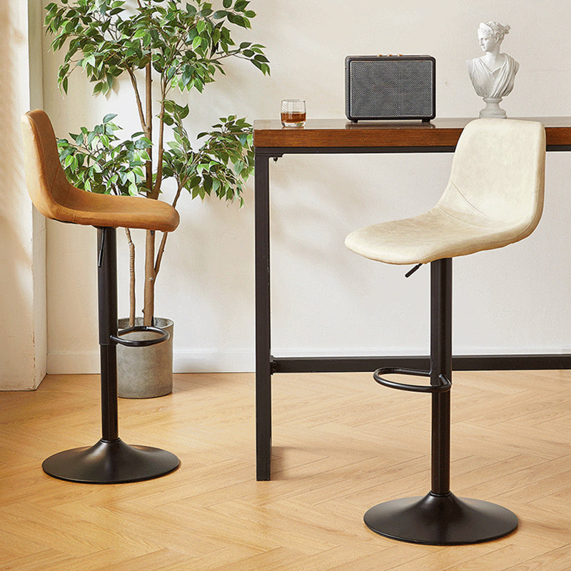 Industrial Backrest Armless Counter Stool Iron Adjustable Bar Stool with Leather Cushion