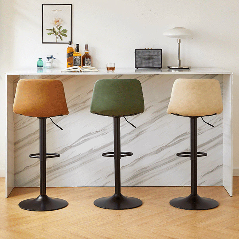 Industrial Backrest Armless Counter Stool Iron Adjustable Bar Stool with Leather Cushion