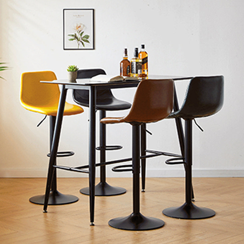 Industrial Backrest Armless Counter Stool Iron Adjustable Bar Stool with Leather Cushion