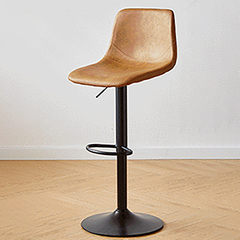 Industrial Backrest Armless Counter Stool Iron Adjustable Bar Stool with Leather Cushion