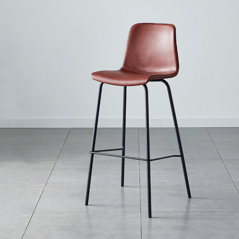 Modern Backrest Armless Counter Stool Metal Cafe Bar Stool with Leather Cushion