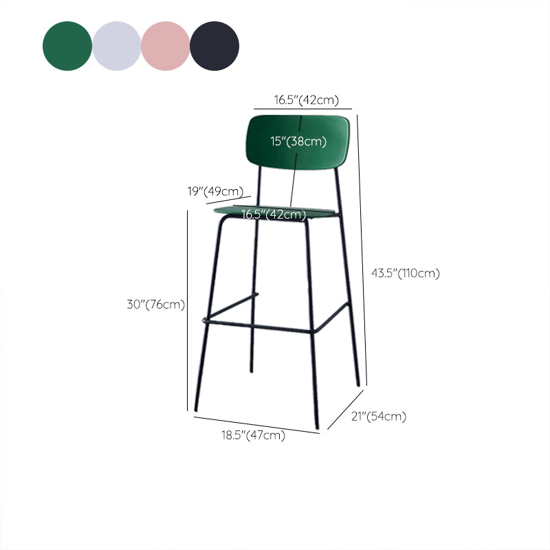 Modern Backrest Armless Counter Stool Iron Pub Stool with Plastic Cushion