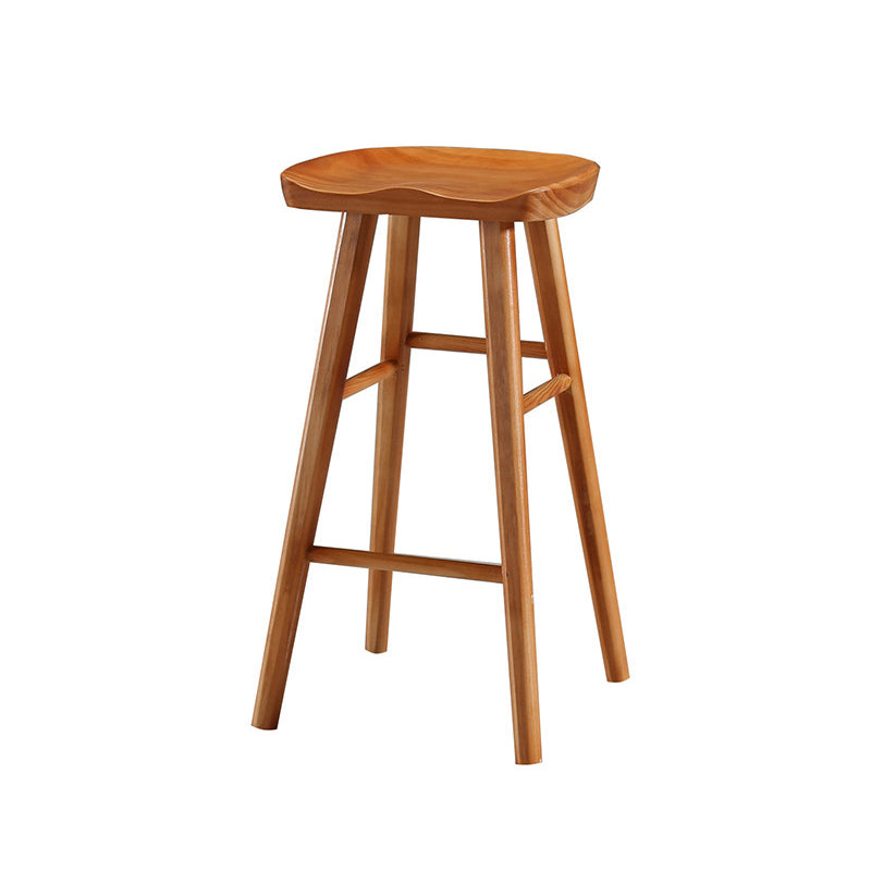 Industrial Armless Counter High Stool Solid Wood Backless Bistro Bar Stool with 4 Legs