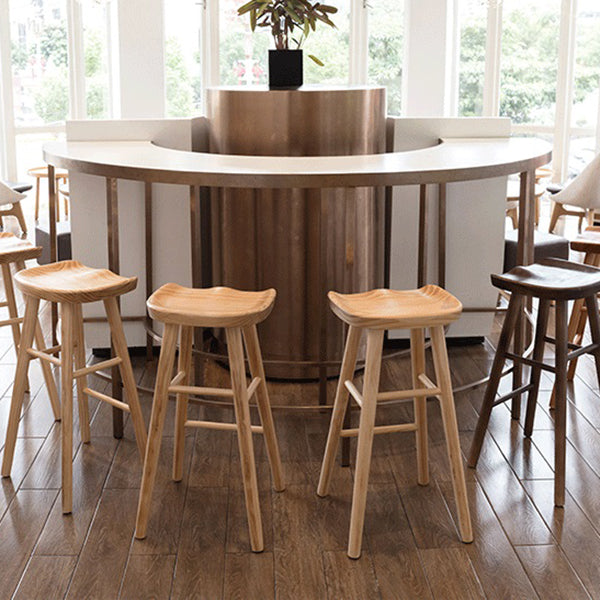 Industrial Armless Counter High Stool Solid Wood Backless Bistro Bar Stool with 4 Legs
