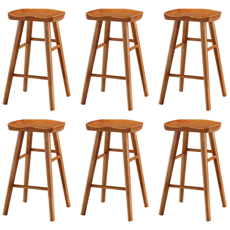 Industrial Armless Counter High Stool Solid Wood Backless Bistro Bar Stool with 4 Legs