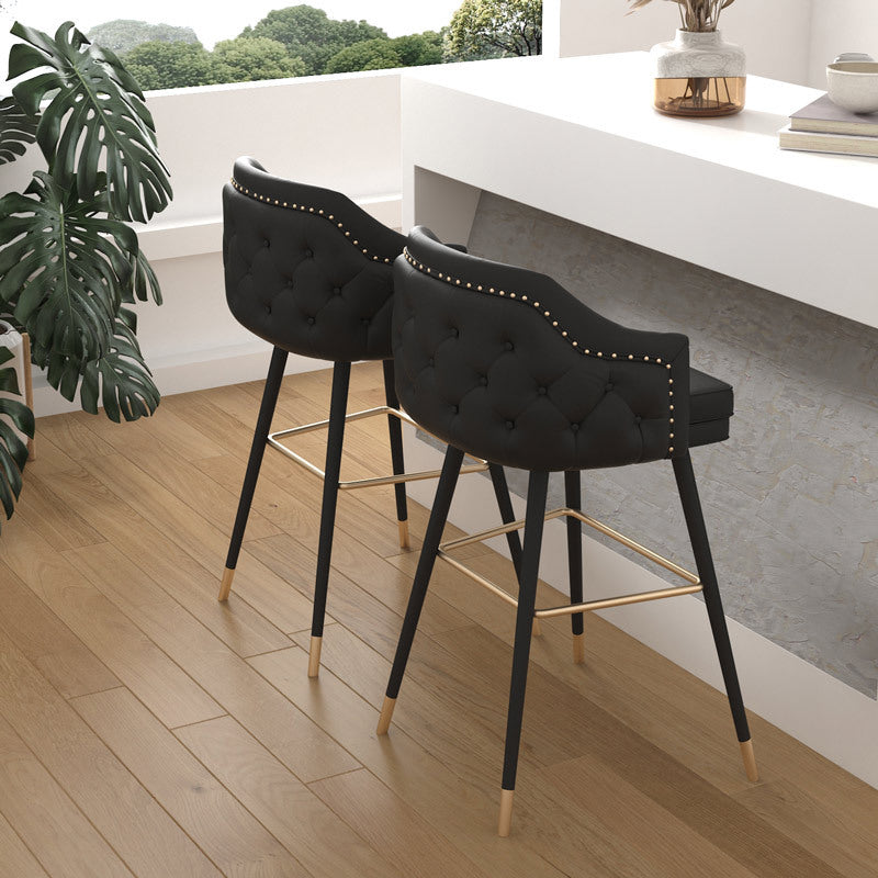 Modern Armrest Backrest Counter Stool Iron Cafe Bar Stool with Cushion and Pedal