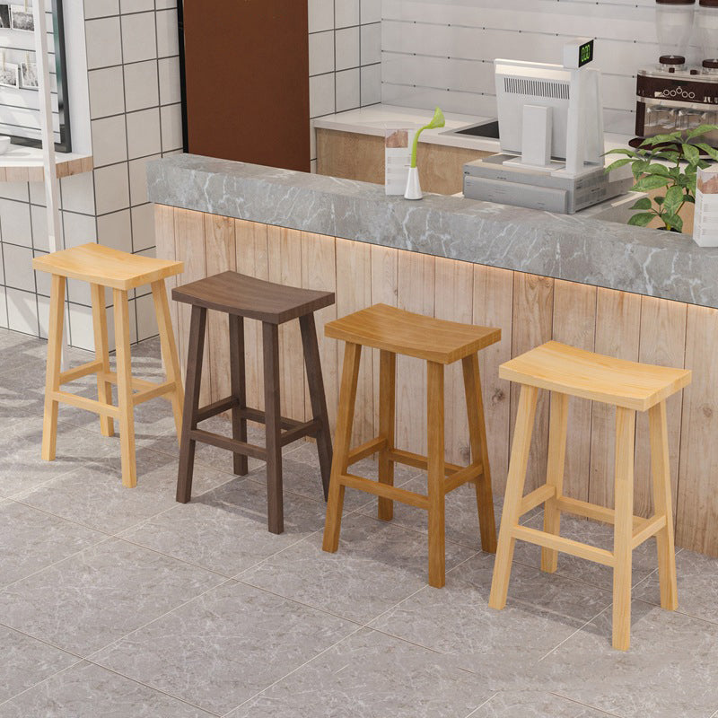Industrial Armless Counter High Stool Solid Wood Backless Bistro Pub Stool with 4 Legs