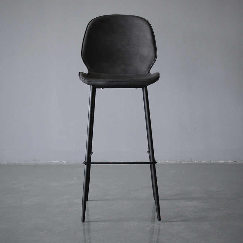 Modern Backrest Armless Counter Stool Iron Cafe Bar High Stool with Leather Cushion