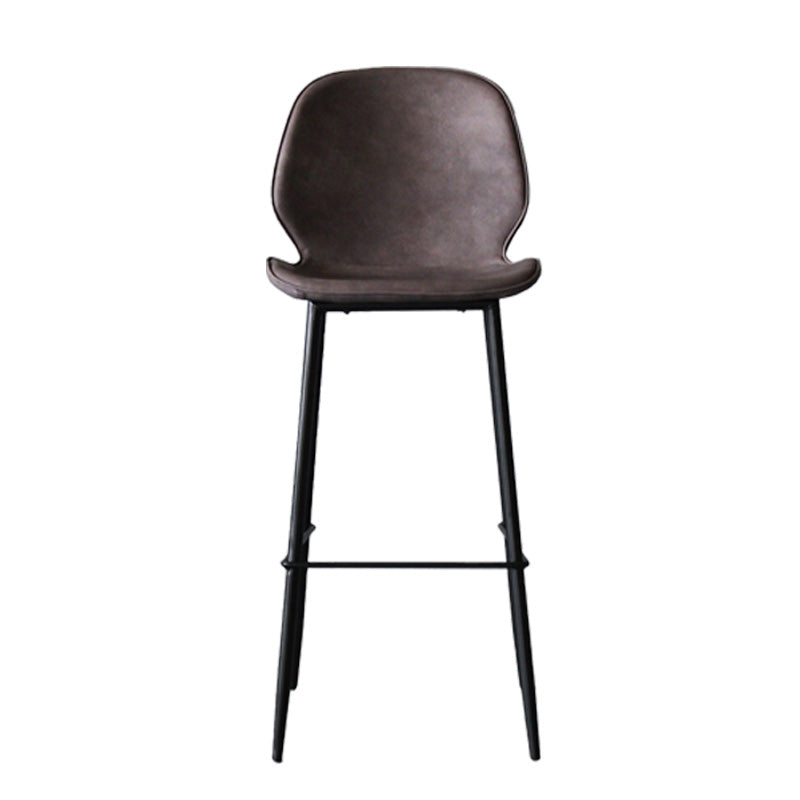 Modern Backrest Armless Counter Stool Iron Cafe Bar High Stool with Leather Cushion