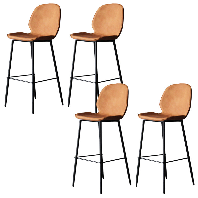 Modern Backrest Armless Counter Stool Iron Cafe Bar High Stool with Leather Cushion