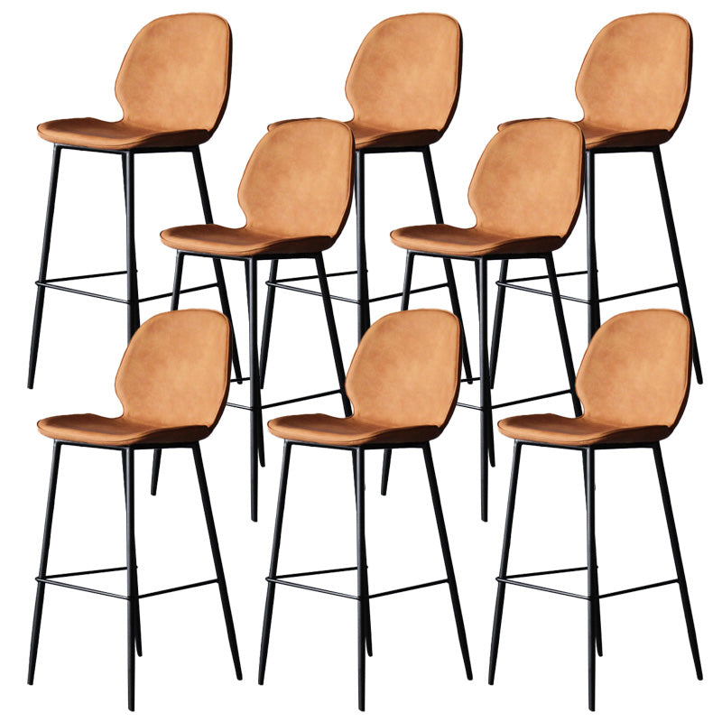 Modern Backrest Armless Counter Stool Iron Cafe Bar High Stool with Leather Cushion