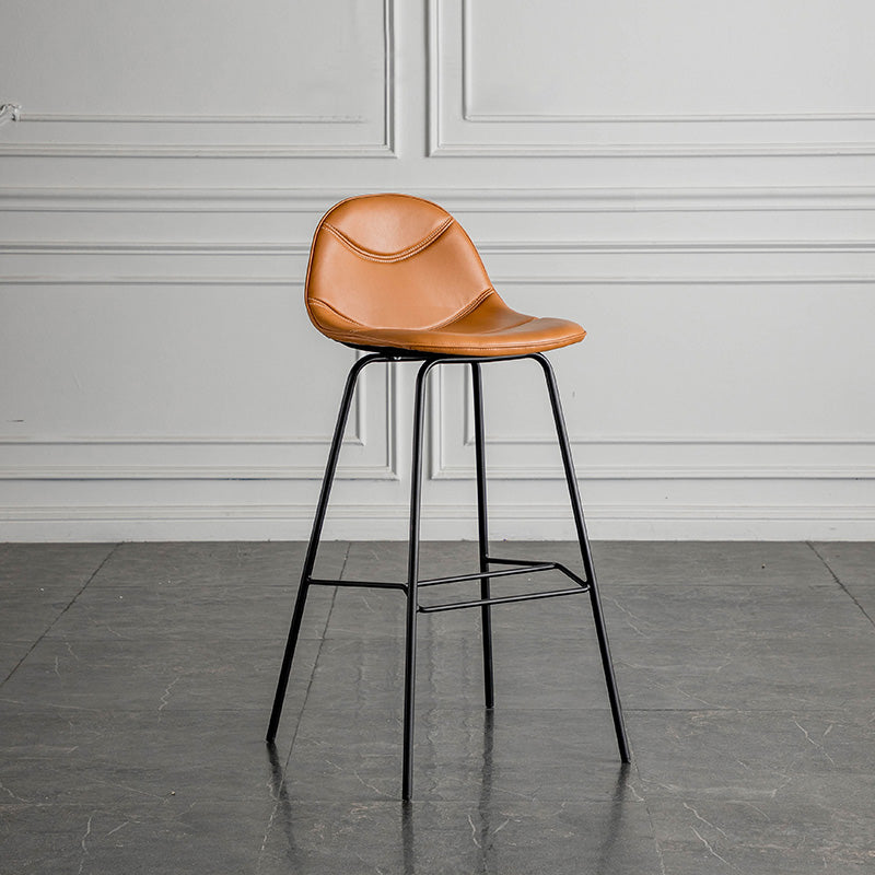 Modern Backrest Armless Counter Stool Iron Bistro Bar Stool with Leather Cushion