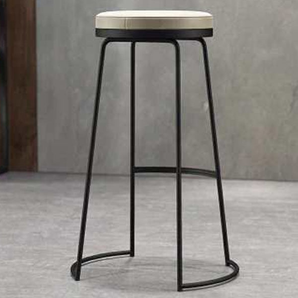 Modern Backrest Armless Counter Stool Metal Bar High Stool with Leather Cushion