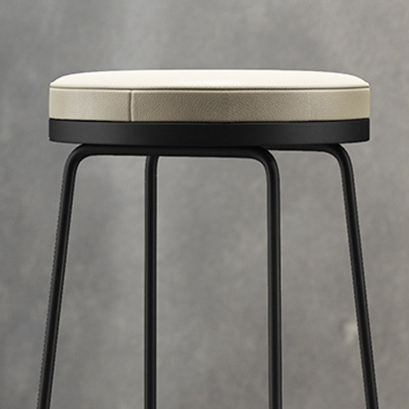 Modern Backrest Armless Counter Stool Metal Bar High Stool with Leather Cushion