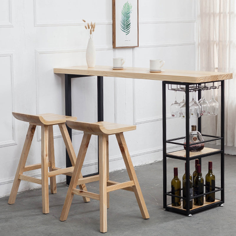 Contemporary Wood Seat Bar Stool Low Back Bar Stool for Home Use