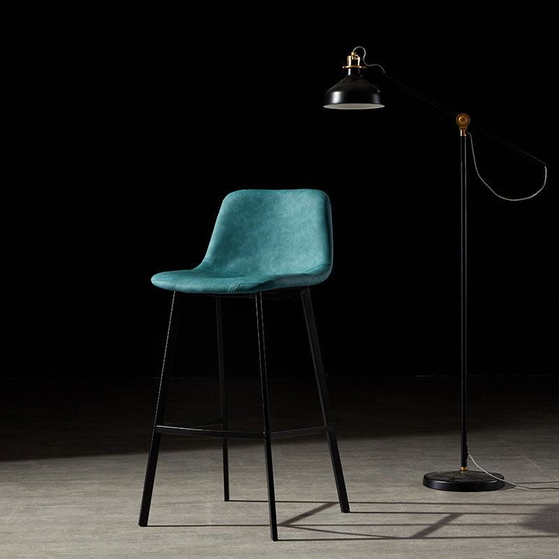 Industrial Metal Barstool Leather Low Back Stool with Cushion