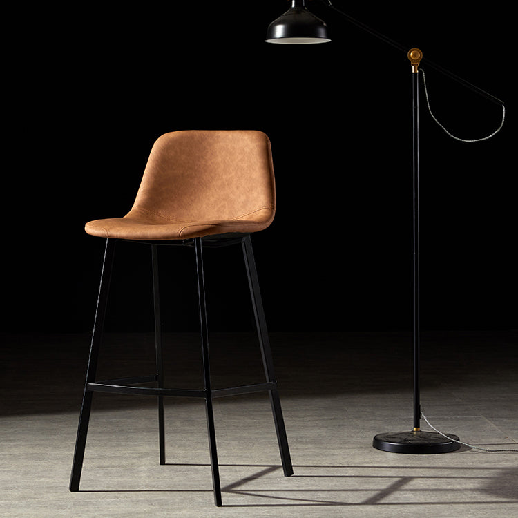 Industrial Metal Barstool Leather Low Back Stool with Cushion