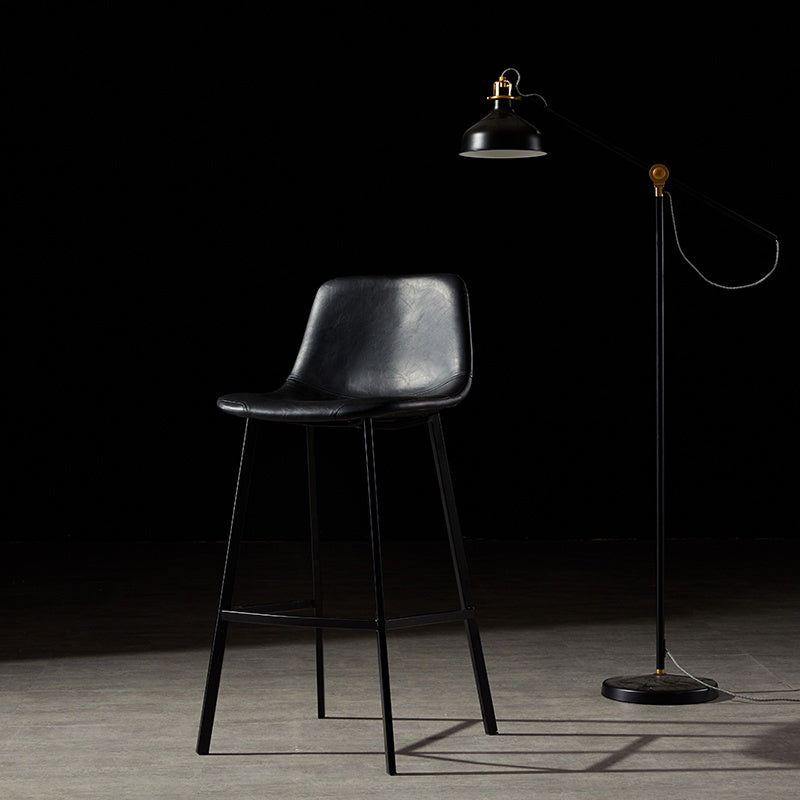 Industrial Metal Barstool Leather Low Back Stool with Cushion