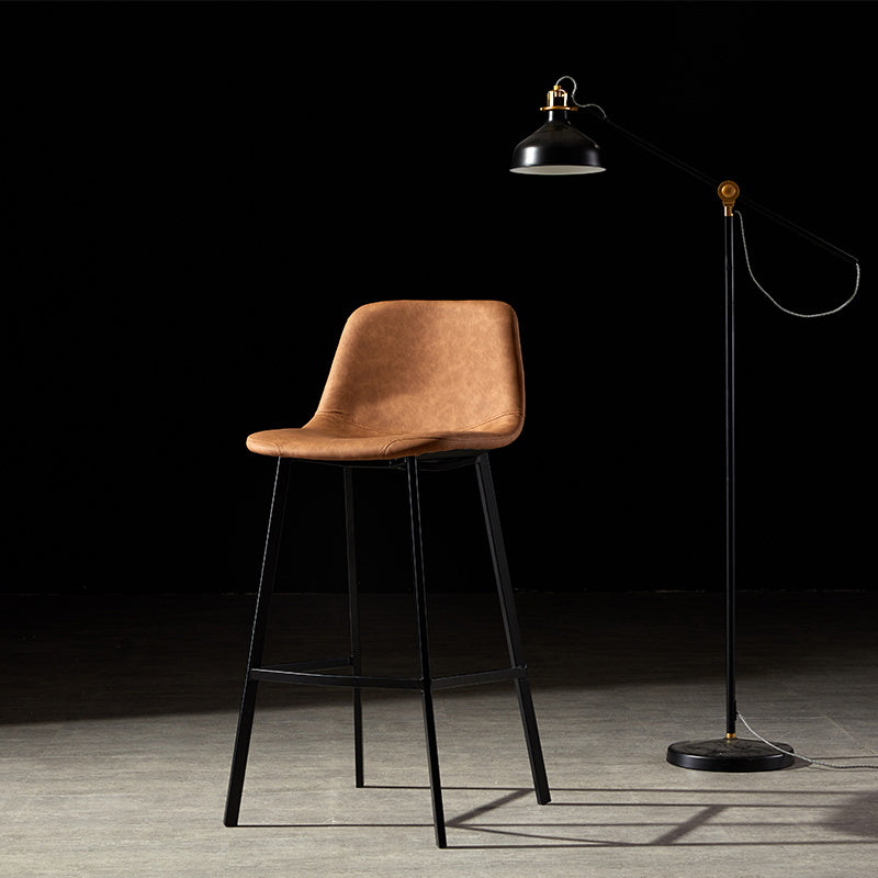 Industrial Metal Barstool Leather Low Back Stool with Cushion