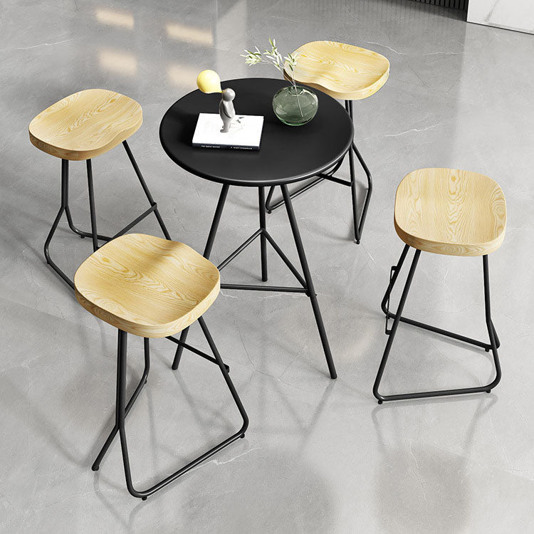 1/3/4/5 Pieces Industrial Iron Bar Table Set Round Bistro Set with Wood Top