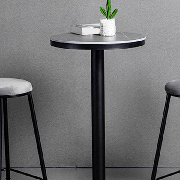 Industrial Round Bar Table Set 1/3 Pieces Stone Counter Table with Upholstered Stools