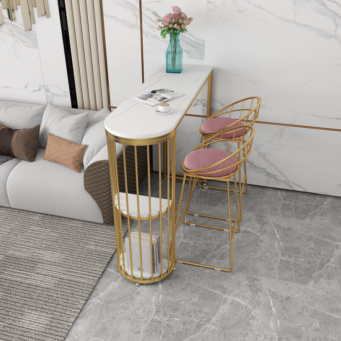 1/3 Pieces Oval Bar Stool and Table Set Glam Table and Stool Set