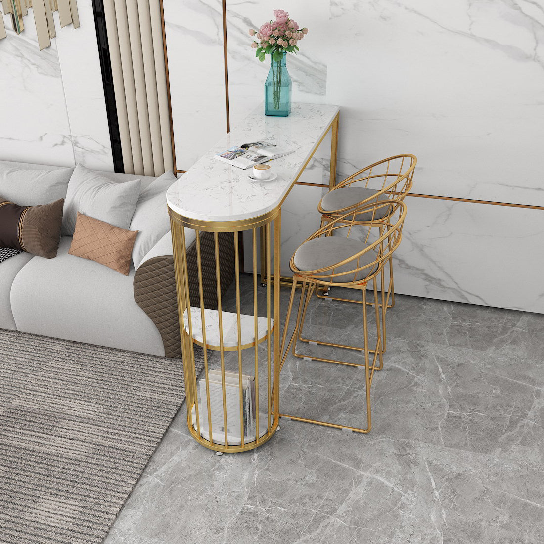 1/3 Pieces Oval Bar Stool and Table Set Glam Table and Stool Set